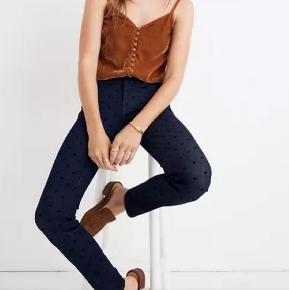 MADEWELL 9” High Rise Skinny Flocked Dots Edition Jeans Size 28